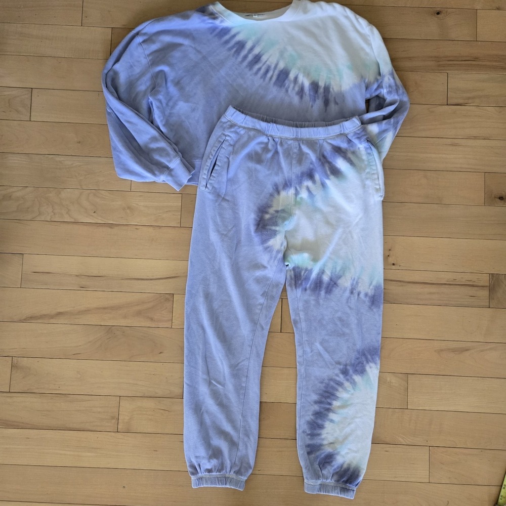 Sunburst Tie Dye Jogger Pant Sweatshirt Set Blue White Womens Small S - Picture 2 of 16